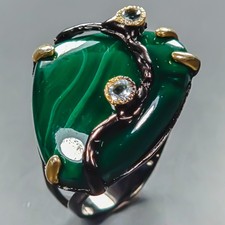 Handmade 25 ct Natural Malachite Ring 925 Sterling Silver Size 7.75 /R441652