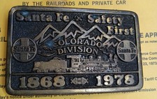 Railroad Metal Belt Buckle - Santa Fe 1868-1978 Colorado Div 1141 -