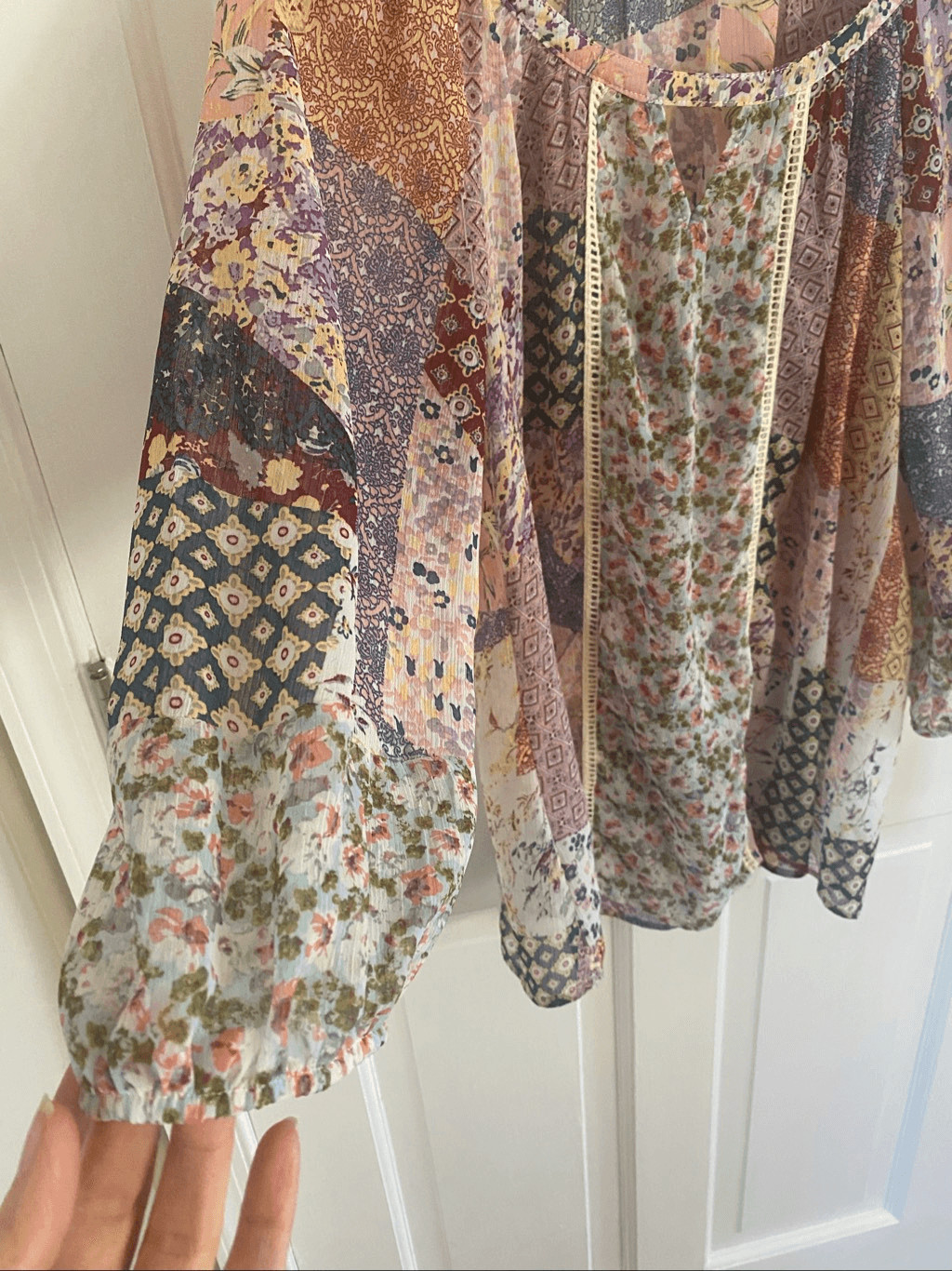 New Directions sheer boho patchwork print blouse … - image 5