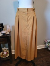 Vintage Autumn Gold Brown Long Button Skirt, Pockets, Elastic Waist, Size 14 12 