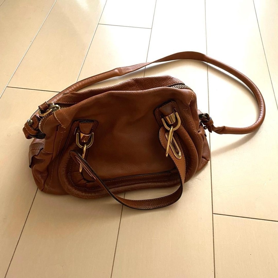 Auth Chloe Paraty 2way Handbag Shoulder Bag Leather Brown Zipper Women's Small