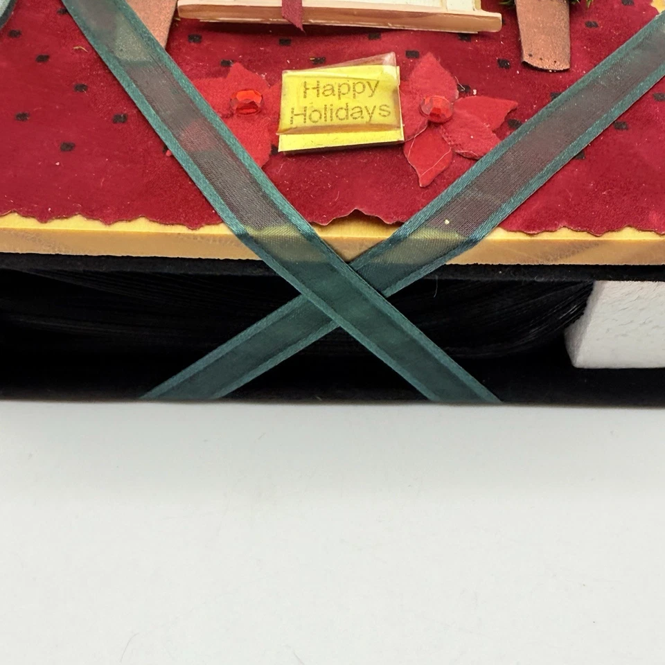 Christmas Happy Holidays Photo Album Red Wooden Front Door Wreath Decor - Image 3 of 4