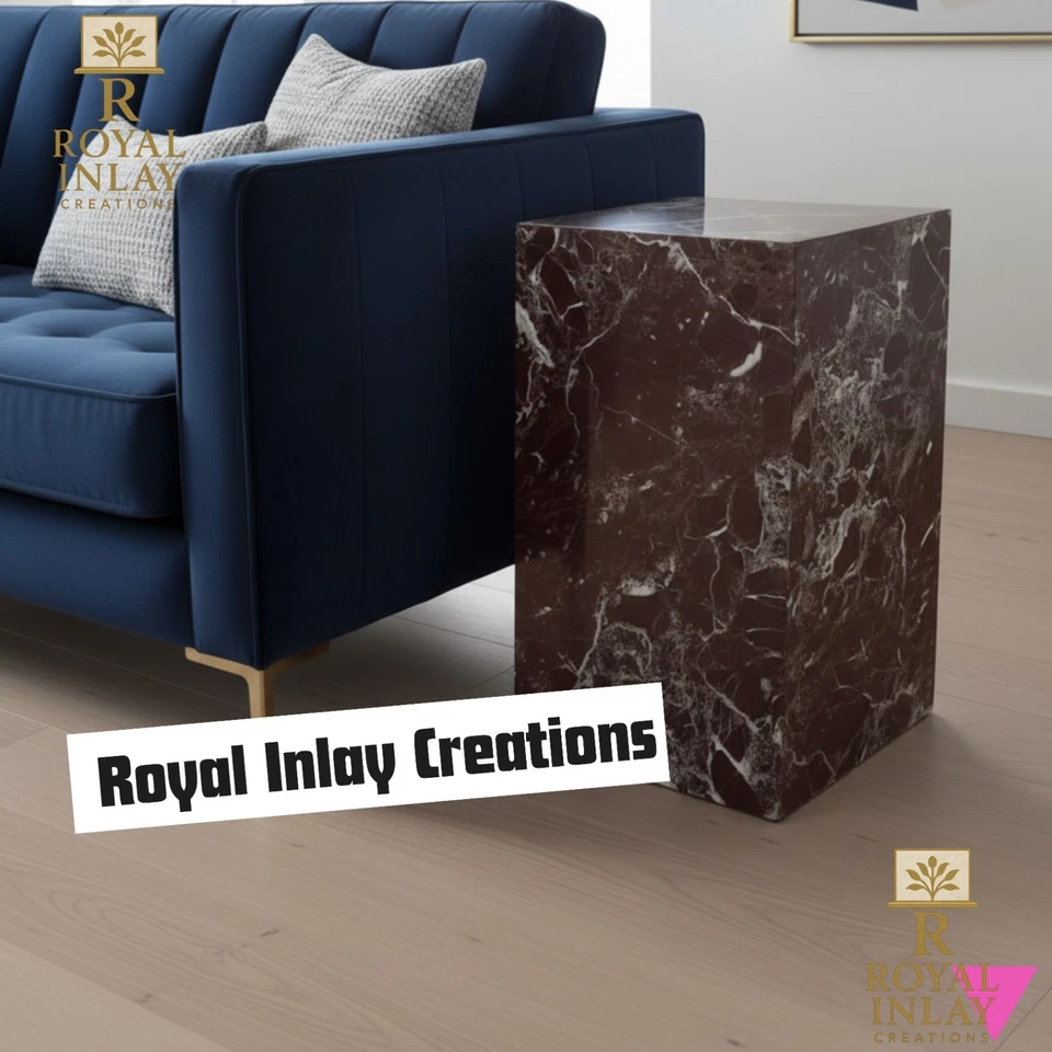 Rosso Levanto Marble Pedestal Side Table - Italian Red Marble Accent Table - Image 3 of 4