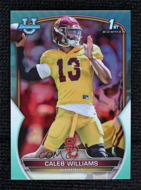 2022 Bowman U Chrome Aqua Refractor 166/299 Caleb Williams #50 02d2