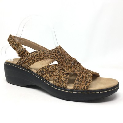 NEW Clarks Merliah Lilac Sandals Shoes Womens Size 10 Brown Cheetah Print