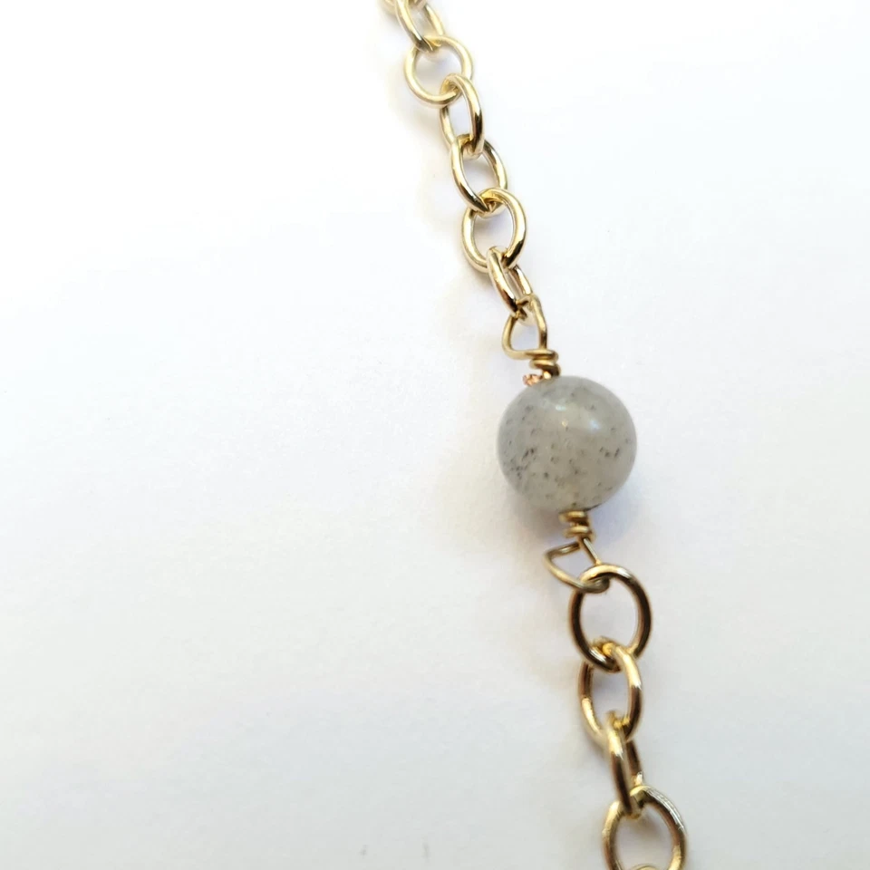 Collar de cadena con cuentas de estación de bronce dorado Barse bolas de labradorita gris 20" Foto 2 de 2