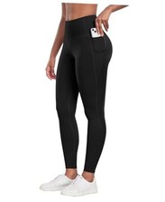Leggings with Pockets for Women - Tummy Control High Waisted Soft Medium Black