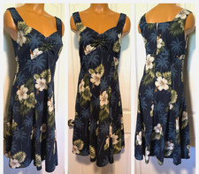 VTG 70's PACIFIC LEGEND MADE IN HAWAII BLUE FLORAL COTTON HAWAIIAN DRESS SZ M
