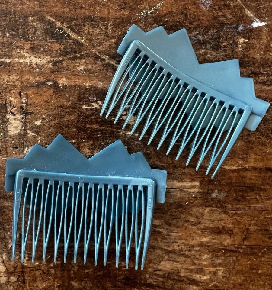 Vintage Goody Plastic Side Hair Combs Blue Bow Design 3 3/8" - Image 4 of 4