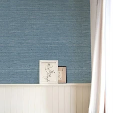 Jiffdiff Modern Blue Grasscloth Wallpaper 17.3"X788" Self Adhesive Room Decor