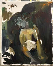 Male Man Figure In Landscape Cubism 16x20 Original Oil Painting Signed Canvas