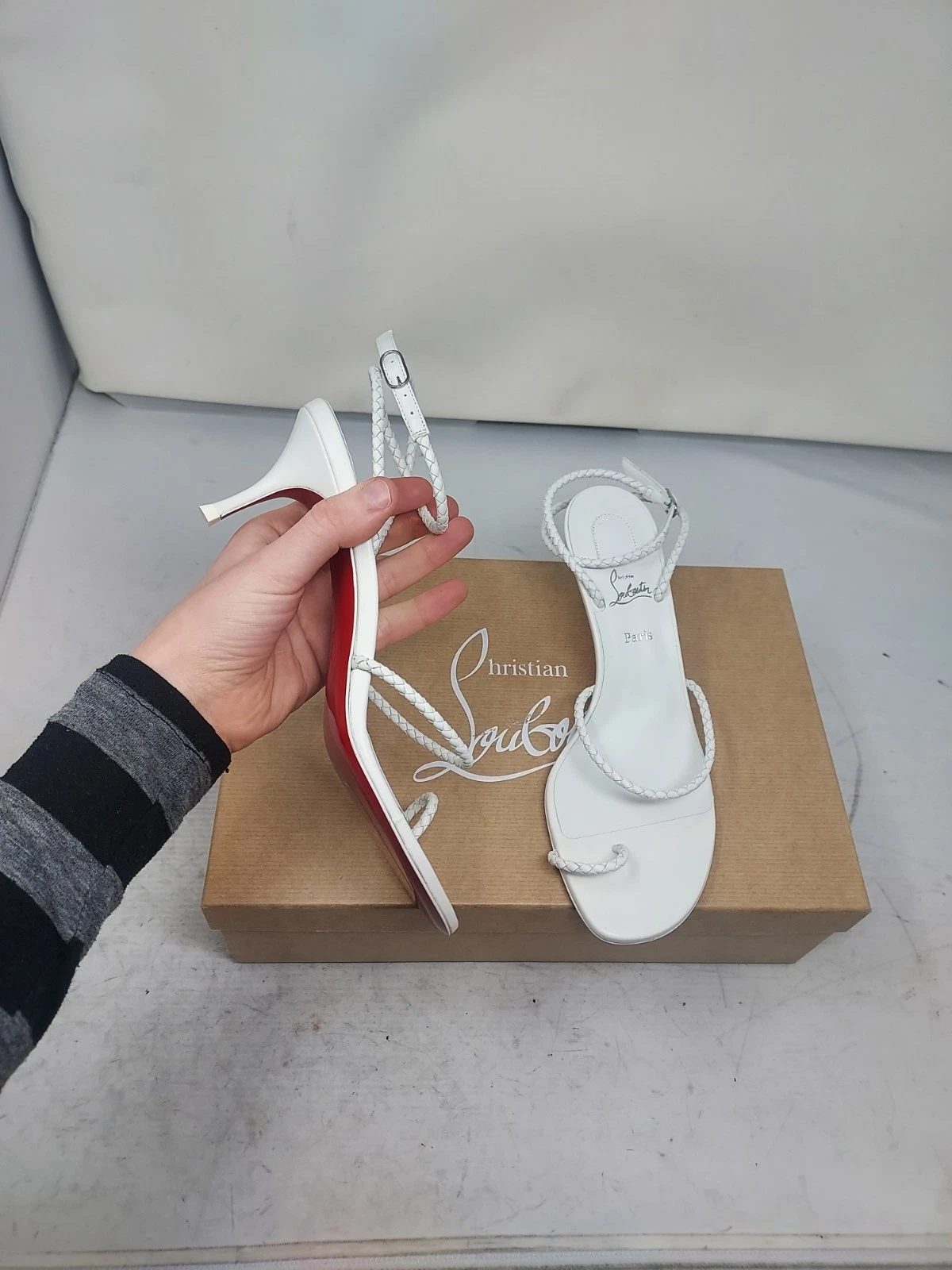 Christian Louboutin — Christian Louboutin EU 40 US 10 NEW White Hibaq Braided Strappy Leather Sandal