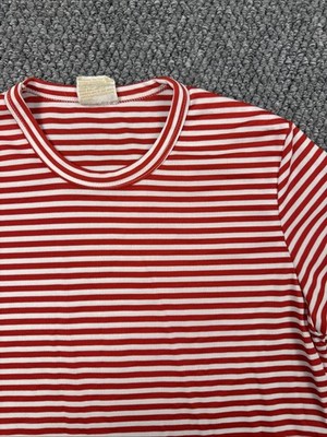 Vintage 60s Texturized Double Knit Striped Red Crew Shirt Women Large Beatnik