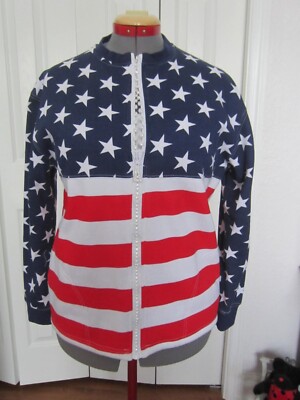 Issac's Designs USA Flag Zippered Jacket with Crystal Zipper--Size Medium--NWOT
