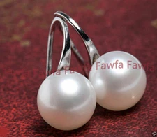 Genuine Natural White Akoya Freshwater Pearl Sterlings Silver Dangle Earrings AA
