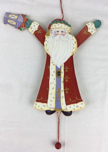 Vintage Wooden Pull String Toy Ornament 8" Taiwan Father Christmas with Lantern - Picture 4 of 6