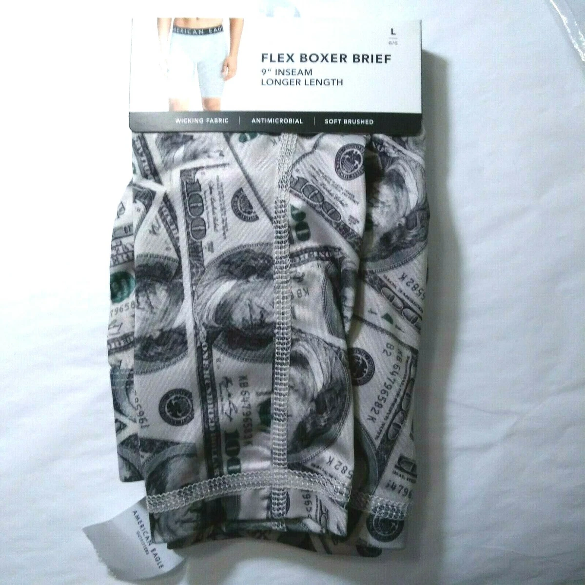 American Eagle Flex Boxer Brief 9 Inseam 100 Dollar Bill Pattern