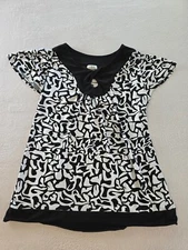 Creative Design Works Tops Womens Size 32 Black White Abstract Short Sleeve