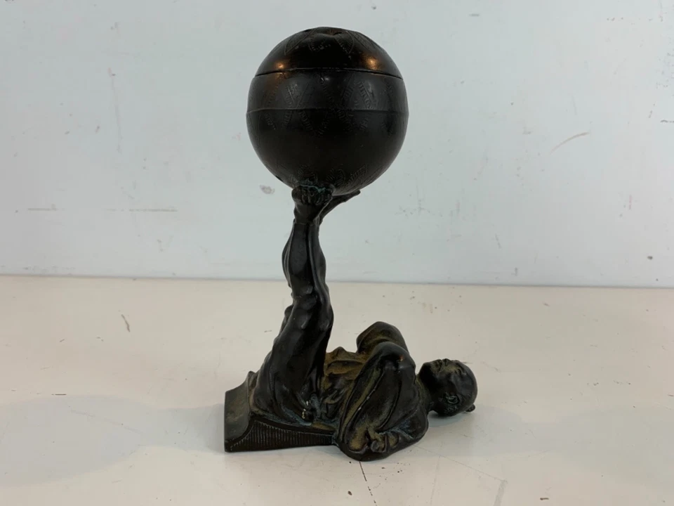 Antique Bronze Asian Figural Decorative Censer of Man Balancing Ball on Feet - Image 3 of 4