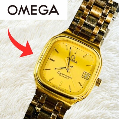 Omega Seamaster Watch Quartz Women's Gold Dial Swiss Made Square 1380 Japan 