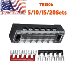 6 Positions Terminal Block Barrier Strip Dual Row Screw 15A with Cover US