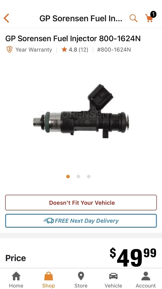 Inyector de combustible-GAS GP Sorensen 800-1624n Doge/Chrysler Foto 3 de 3