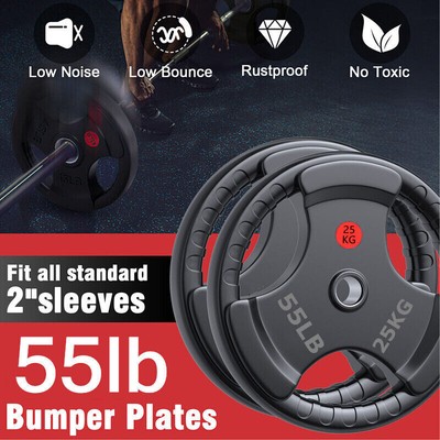 5.5/11/22/33/44/55 lbs Tri-Grip Fitness  Rubber Bumper Weight Plates