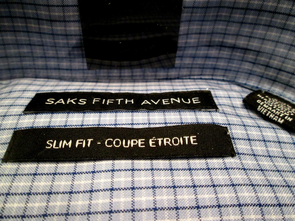 CAMISA DE VESTIR BLACK LABEL SAKS 5TH AVE - CORTE AJUSTADO AZUL A CUADROS - $145-16,5 Foto 4 de 4