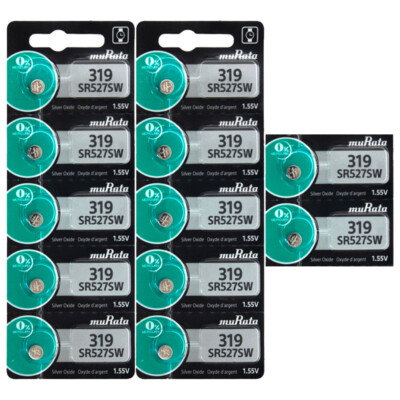 12 Murata 319 SR527SW Silver Oxide 0% MERCURY Batteries - Replaces Sony