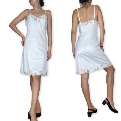 Vintage Vanity Fair White Lace Trim Slip Dress Size 34