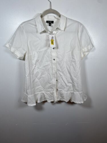 Jessica Simpson Button Short Sleeve Shirt Women’s White, Size M NWT