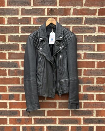 All Saints Ladies CARGO Leather Biker Jacket UK14 US10 EU42 Moto A491 - Picture 2 of 7