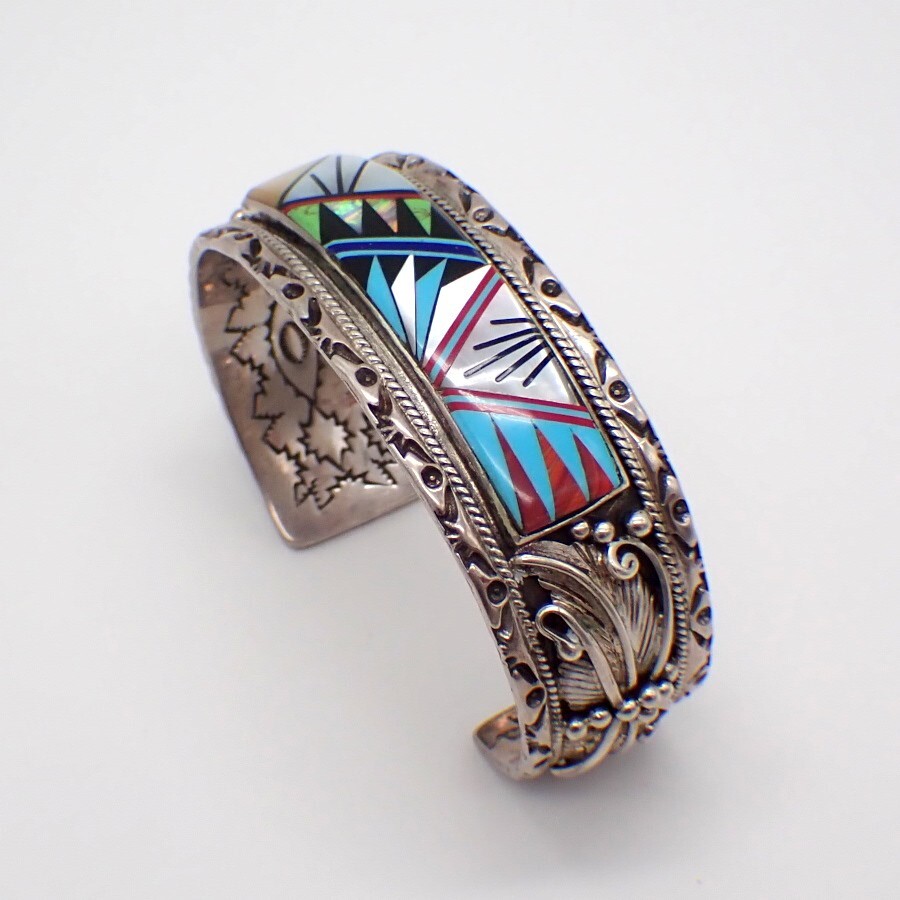 Zuni Multi Stone Mosaic Cuff Bracelet Sterling Silver | eBay