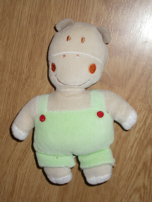 Doudou peluche OURS HIPPOPOTAME BEAR BAR ORSO AUCHAN SALOPETTE VERT  HIPPOPOTAMUS