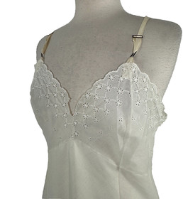 Vintage Philmade Lace Trim Full Slip Nightgown Women's Size 38 Tricot White USA