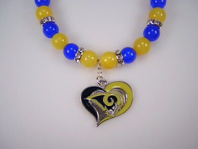 Los Angeles Rams Bracelet LA Football Blue and Yellow Jade Rhinestones Silver