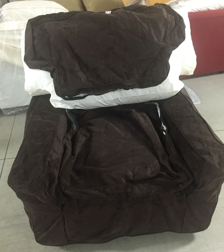 Silla grande Pottery Barn básica brazo cuadrado SOLO FUNDA DESLIZANTE gamuza caoba Foto 3 de 4