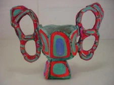 Modernist Martha Daniels Ceramic Denver Artist Vase Sculpture Clay Painted Neon