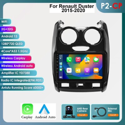 For Renault Duster  2015-2020 CarPlay 9'' Android 14 Car Radio GPS SWC BT 2+32GB