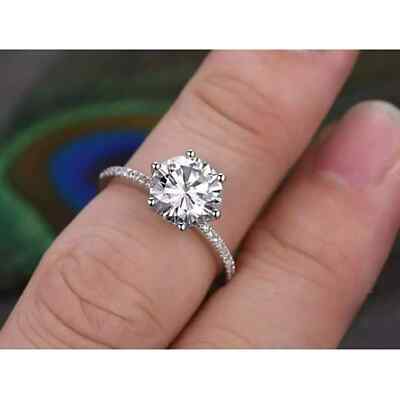 2 Carat Excellent Round Cut Moissanite Solitaire Engagement Ring 14k White Gold