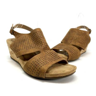 Skechers Sandals Womens 10 Spring Bloom Tan Cool Step Wedge Slingback Perforated