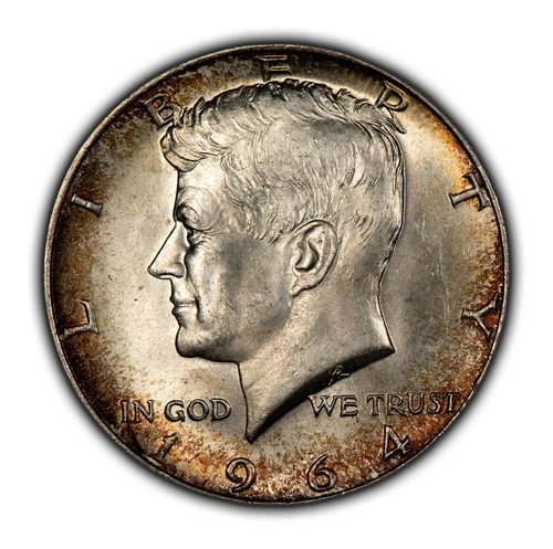 1964 50c Kennedy Half Dollar - Colorful Rim Toning - BU -  SKU-H3168