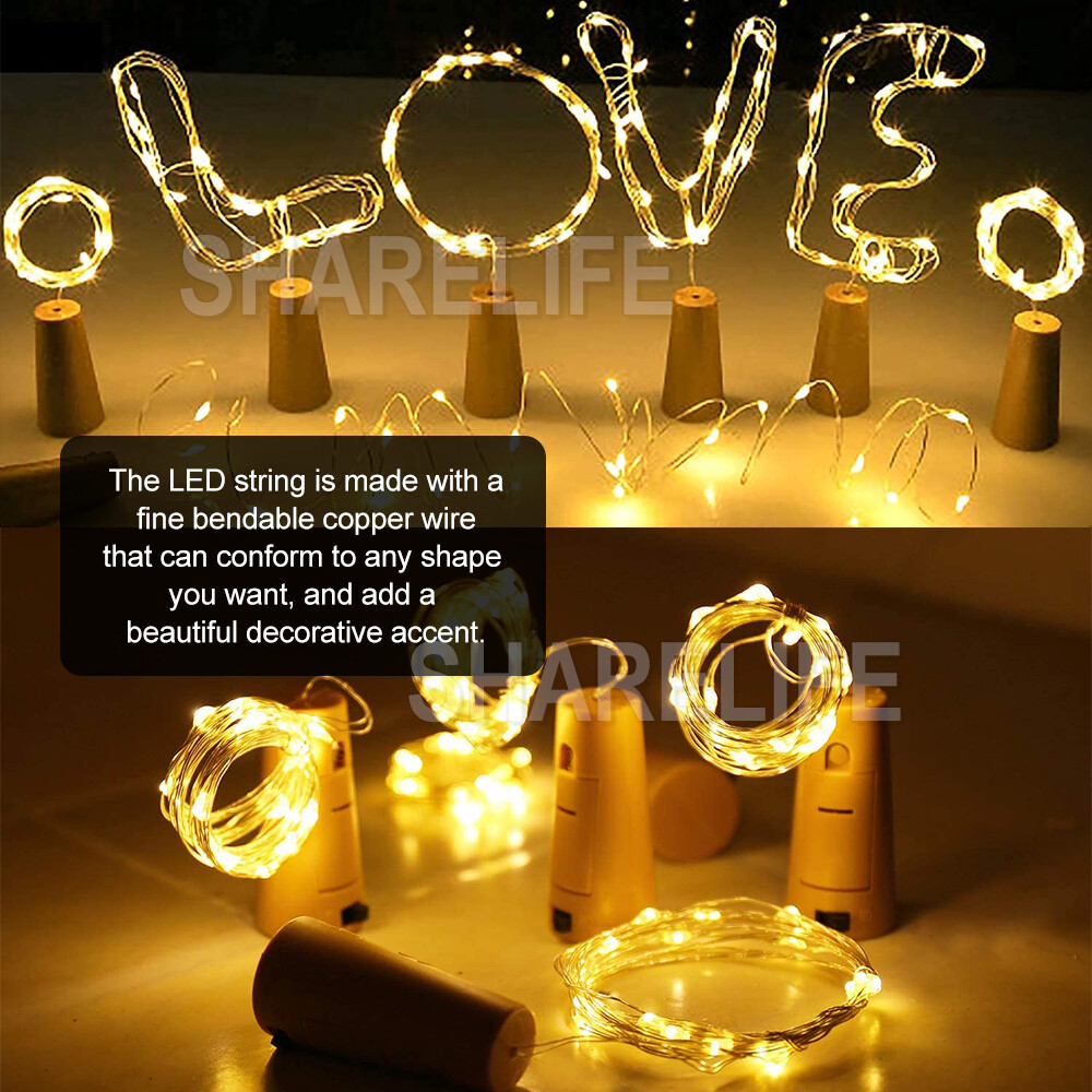20 LED Fairy Light Wine Bottle String Lights Cork Copper Wire Christmas