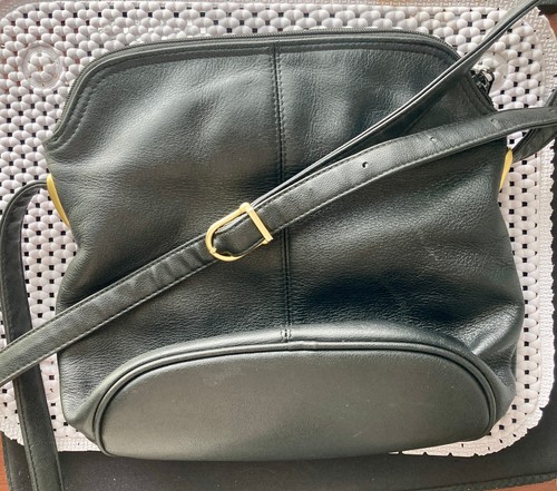 Vtg Mano Purse Genuine Leather Sling Bag/ Crossbody Black 10"X10"X4.5" - Picture 12 of 14