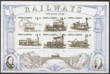 Antigua & Barbuda 1997 MNH Imperf 6v SS, Early Yrs of Train, Railways, Bridge  