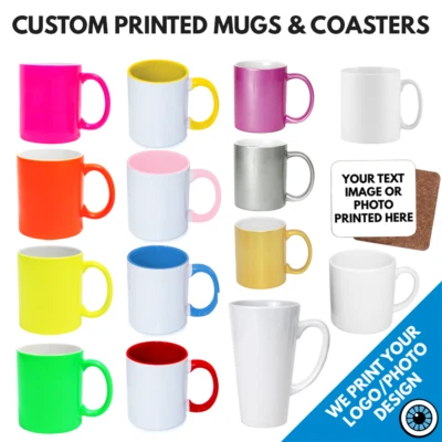 MR T'S SHIRTS Custom Printed Mugs & Coaster • Personalised Print Cup Logo Image Photo Bulk Mug