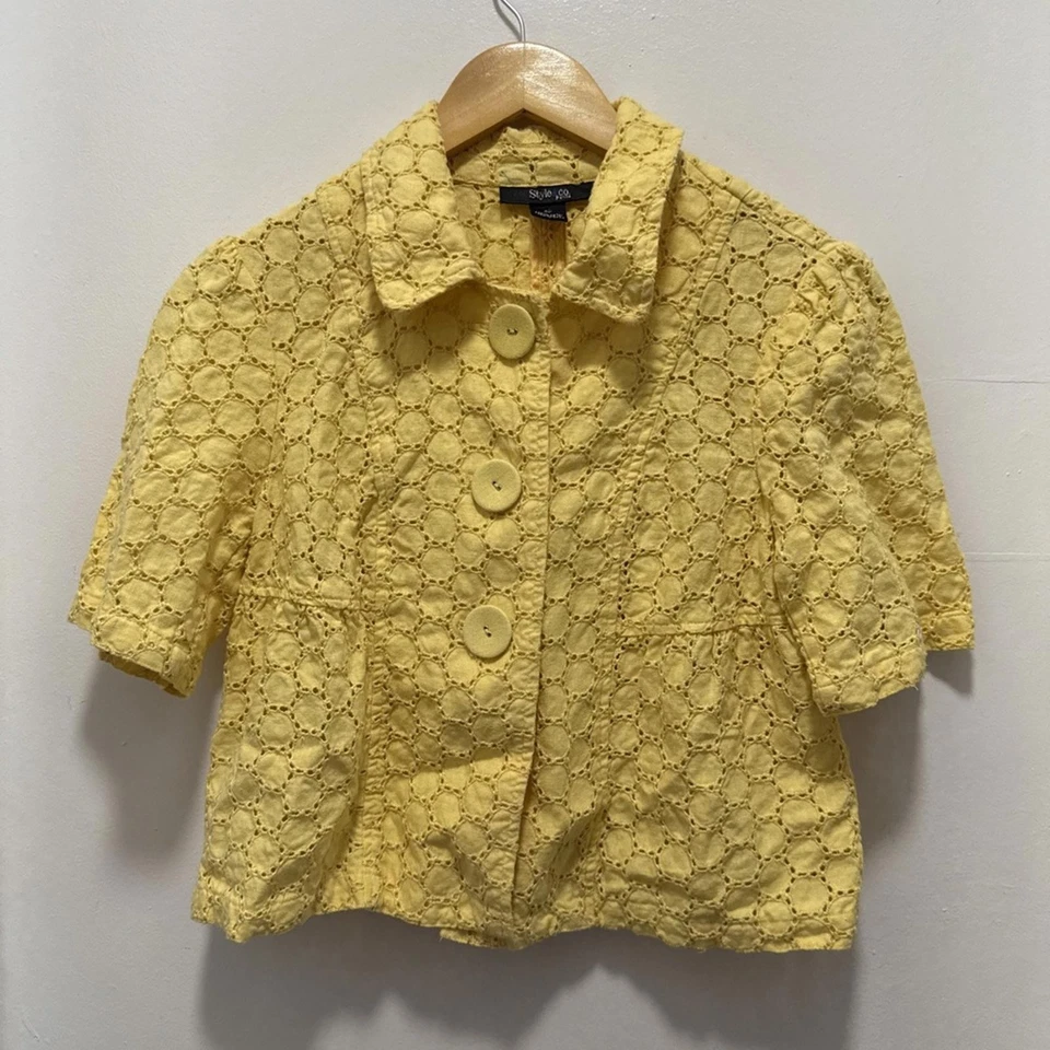 Blusa Blazer Top Amarillo Mantequilla Mujer 100% Lino Encaje Amarillo Talla 6 Foto 2 de 4