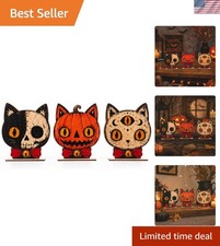 Nostalgic 3-PC Wooden Halloween Figures: Vintage Pumpkin  Cat Tabletop Decor