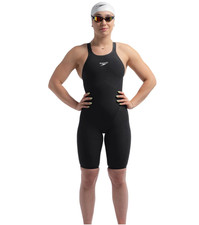 Speedo Fastskin LZR Pure Intent Swimsuit Womens 25 Black Open Back Kneeskin Race