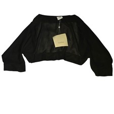 LanTing Bride Black Sheer Chiffon Bolero Shrug Cropped Formal Coverup NWT